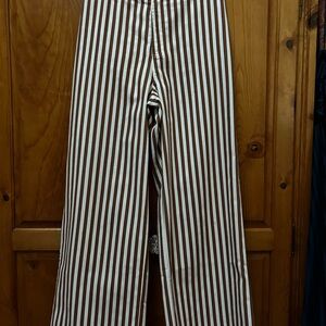 Striped Chocolate Brown and White Wide Leg Pants